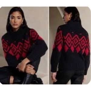 NWT Banana Republic Black Skye Fair Isle  Merino Wool Alpaca Sweater Sz XS